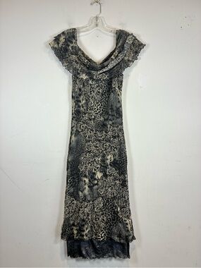 Solemio Black & Cream Cowl Neck Maxi Dress, Size M